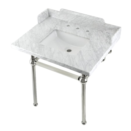 Kingston Brass 30 Carrara Marble Console Sink with Brass Legs, Marble WhitePolished Nickel LMS3030MBSQ6